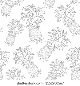 coloring seamless pattern exotic tropical pineapple fruit  vector illustration