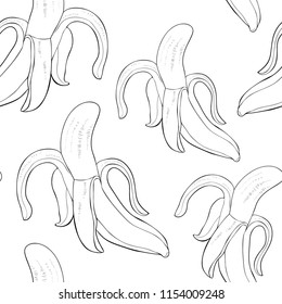 coloring seamless pattern  exotic tropical fruit is a banana uncovered in the skin  vector illustration