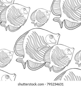 coloring seamless pattern  Fish butterfly is masked vector illustration