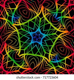 Coloring seamless pattern with flower mandala design. Black background. vector illustration