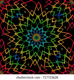 Coloring seamless pattern with flower mandala design. Black background. vector illustration