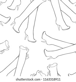 coloring seamless pattern high-heeled boots for women  vector illustration
