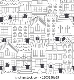 coloring seamless pattern with houses - vector illustration, eps