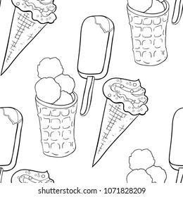 coloring seamless pattern ice cream in a waffle cone  vector illustration