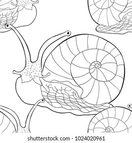 coloring seamless pattern insect snail gastropod mollusk  vector illustration