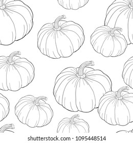 coloring seamless pattern pumpkin is a real vegetable vegetarian  vector illustration