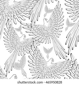 coloring of seamless pattern Red the Caribbean parrot flying vector illustration