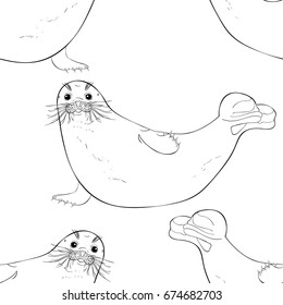 coloring Seamless pattern seal sea animal . Vector illustration