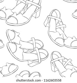 coloring seamless pattern shoes for summer women's sandals  vector illustration