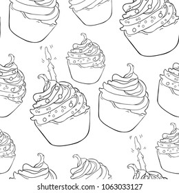 coloring seamless pattern sweet cake on a happy holiday  vector illustration