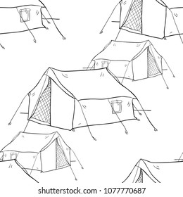 coloring seamless pattern tent for trekking in nature  vector illustration