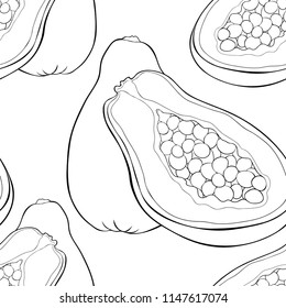 coloring seamless pattern  Thailand exotic fruit papaya vector illustration