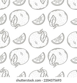 Coloring Seamless pattern with tropical fruits. Illustration in hand draw style