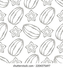 Coloring Seamless pattern with tropical fruits. Illustration in hand draw style