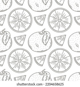 Coloring Seamless pattern with tropical fruits. Illustration in hand draw style