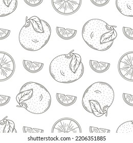 Coloring Seamless pattern with tropical fruits. Illustration in hand draw style