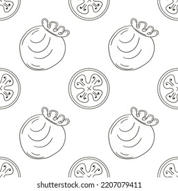Coloring Seamless pattern with tropical fruits. Illustration in hand draw style