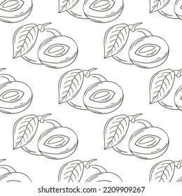 Coloring Seamless pattern with tropical fruits. Illustration in hand draw style