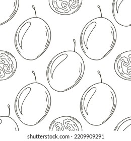 Coloring Seamless pattern with tropical fruits. Illustration in hand draw style