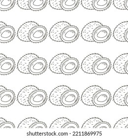 Coloring Seamless pattern with tropical fruits. Illustration in hand draw style