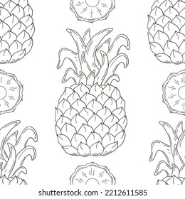 Coloring Seamless pattern with tropical fruits. Illustration in hand draw style