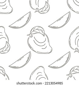 Coloring Seamless pattern with tropical fruits. Illustration in hand draw style