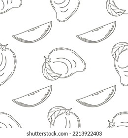 Coloring Seamless pattern with tropical fruits. Illustration in hand draw style