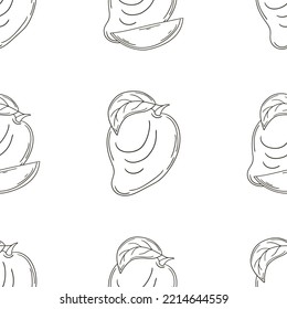 Farbenloses Muster mit tropischen Früchten. Illustration in handgezeichnet Stil Mango