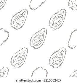 Coloring Seamless pattern with tropical fruits. Illustration in hand draw style