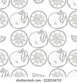 Colorante Patrón de Seamless con frutas tropicales. Ilustración en estilo de dibujo a mano