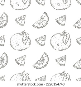 Coloring Seamless pattern with tropical fruits. Illustration in hand draw style