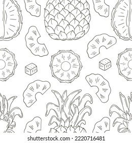 Coloring Seamless pattern with tropical fruits. Illustration in hand draw style