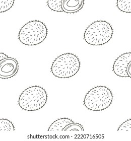 Coloring Seamless pattern with tropical fruits. Illustration in hand draw style
