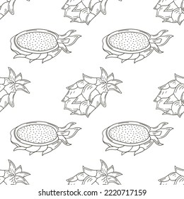 Coloring Seamless pattern with tropical fruits. Illustration in hand draw style
