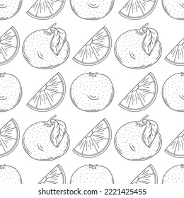 Coloring Seamless pattern with tropical fruits. Illustration in hand draw style