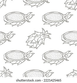 Coloring Seamless pattern with tropical fruits. Illustration in hand draw style