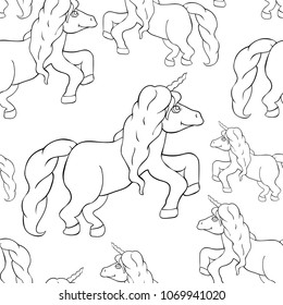 coloring seamless pattern unicorn horse girl child smiling  vector illustration