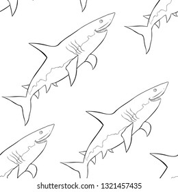 coloring seamless pattern water predatory fish shark vector illustration