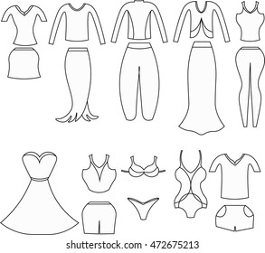 Coloring set of clothes for women vector illustration