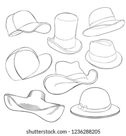 coloring Set hat cap headgear  vector illustration