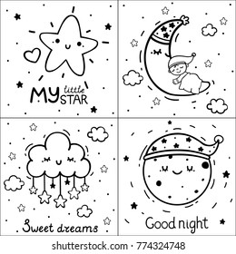 Coloring set with night cards, vector pack.