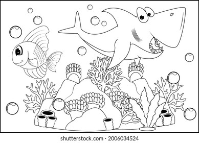 coloring shark animal cartoon for kids