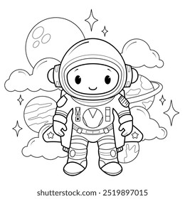 Coloring Sheet of Cute Astronaut. Suitable for children's activities