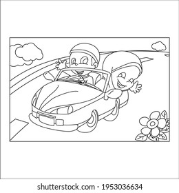Coloring Sheet Driving Car Line Art Stock Vector (Royalty Free ...