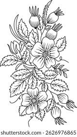 Coloring sheet with flowers and a floral line art illustration