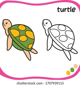 Coloring sheet for kids -  cartoon character - coloring turtle