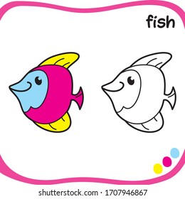 Coloring sheet for kids -  cartoon character - coloring fish