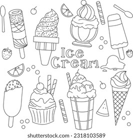 Coloring sheet for kids learning : Ice cream 4