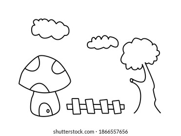 Coloring Sheets Children Mushroom House Series Stock Vector (Royalty ...