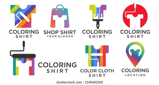 diseño del logotipo del conjunto de iconos de la camisa de color con el logotipo combinado de pintura y bolsa